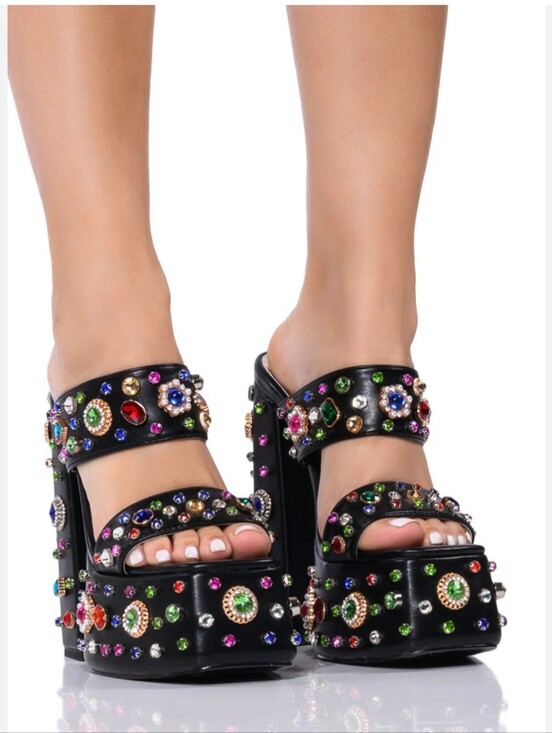 Azalea Wang Shoes - AZALEA WANG Embellished Black Platform Sandals for Women